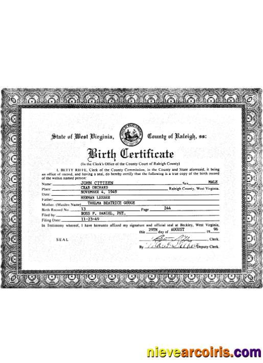 USA West Virginia birth certificate